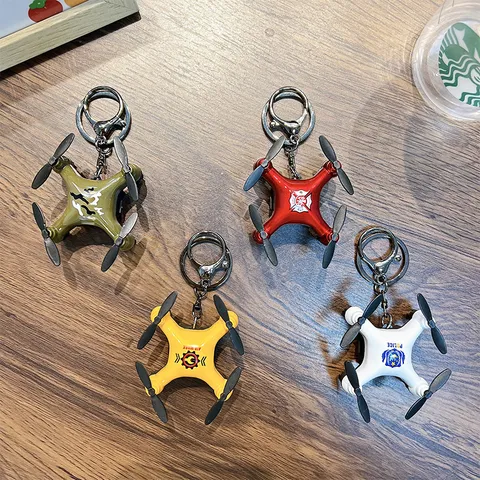 Mini Drohne Schlüsselanhänger Vierachsiger Quadrocopter Modell Taschenanhänger ABS Kunststoff Auto Schlüsselring Polizei Feuerwehr Spielzeug