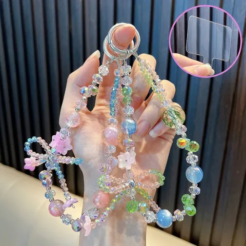 Correa de Teléfono de Abalorios de Flores Hecha a Mano Lindo Lazo de Acrílico Llavero Colgante para Bolso para Mujeres Niñas Cordón Decorativo Diario Anti-pérdida