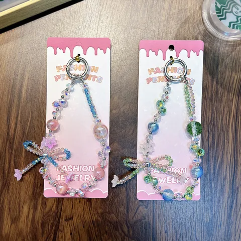 Correa de Teléfono de Abalorios de Flores Hecha a Mano Lindo Lazo de Acrílico Llavero Colgante para Bolso para Mujeres Niñas Cordón Decorativo Diario Anti-pérdida
