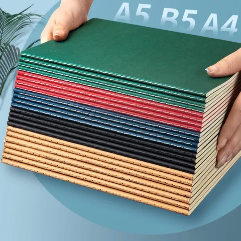 Cuaderno de Papel Kraft Retro Encuadernación Cosida Diario Minimalista Color Sólido para Escritura Oficina Escuela Negocios Papelería