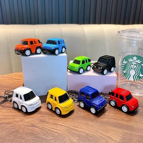 Mini Acrylic Q-Version SUV Pull-Back Toy Car Keychain For Kids Student School Bag Pendant Small Off-Road Vehicle Model Gift