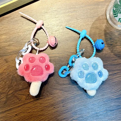 Cute Plush Cat Paw Keychain Soft Paw Pad Key Ring Acrylic Bead Chain Bag Pendant Charm Small Decorative Gift For Women