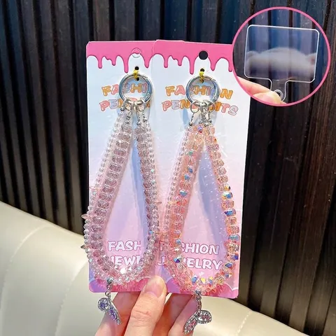 Acryl Kristall Optik Doppellagige Perlen Handykette Mit Strass Fischschwanz Anhänger Süß Anti Verlust Handgelenk Lanyard Für Damen Schmuck
