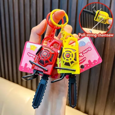 Mini Pull-String Vibration Chainsaw Keychain Toy Creative Mechanical Tools Pendant Small Gift For Backpack Decoration Hanging Ornament