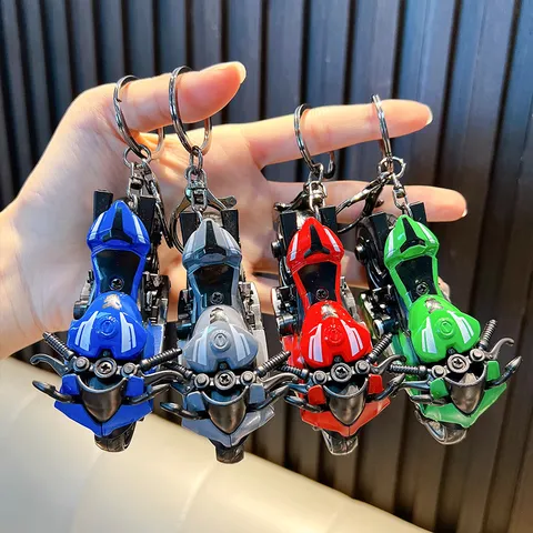 Creative Alloy Pull-Back Motorcycle Keychain Die-Cast Motorbike Model Key Ring Toy For Students Gift Bag Pendant Accessory