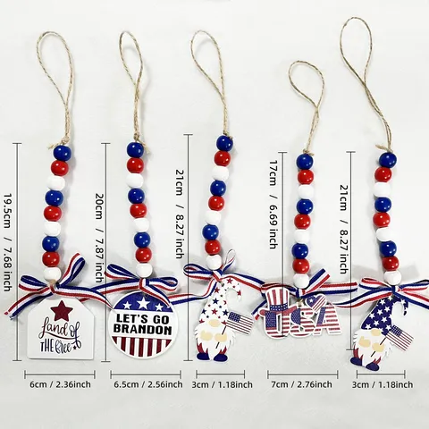 Independence Day Wood Bead Garland Patriotic Gnomes USA Land Of The Free Tassel Hanging Decor For Farmhouse Wall Decoration