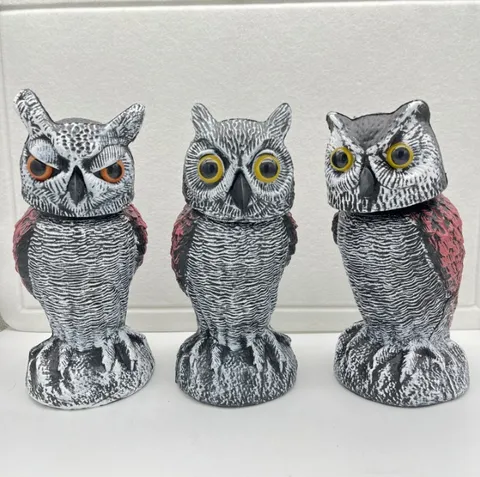 Realistic Owl Decoy 360 Rotating Head Bird Deterrent Scarecrow For Garden Balcony Porch Outdoor PE Plastic Owl Ornament
