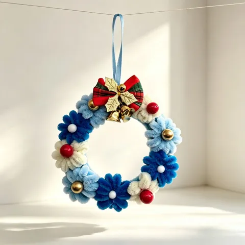 Handmade Christmas Chenille Stem Wreath Ornament DIY Festive Bell Pendant Christmas Tree Door Hanging Decoration