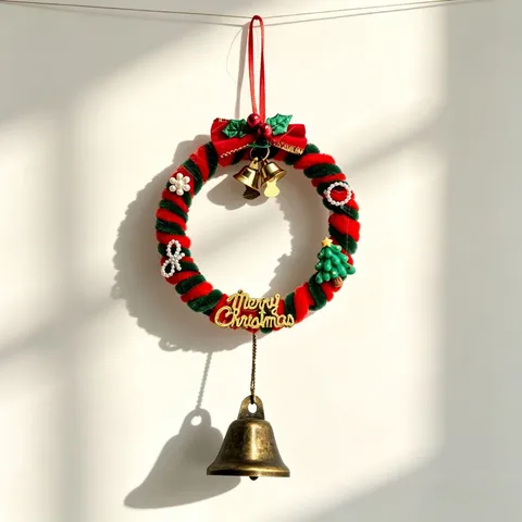 Handmade Christmas Chenille Stem Wreath Ornament DIY Festive Bell Pendant Christmas Tree Door Hanging Decoration