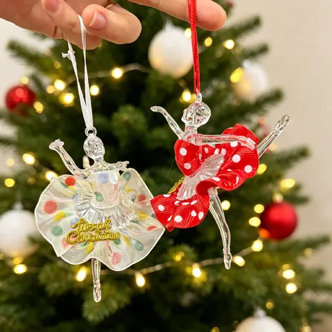 Acrylic Ballerina Girl Christmas Tree Ornament Festive Party Decoration Hanging Pendant Ballet Dancer Figure With Tutu