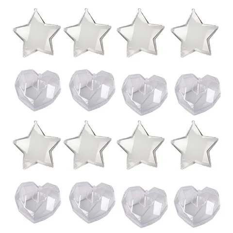 Clear Plastic Hollow Christmas Star Heart Fillable Ball DIY Hanging Ornament For Xmas Tree Party Mall Decoration