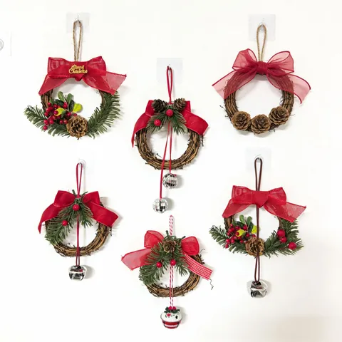 Christmas Rattan Wreath Hanging Pendant Decoration Pine Cone Berry Bow Door Ornament For Home Christmas Tree Wall Decor