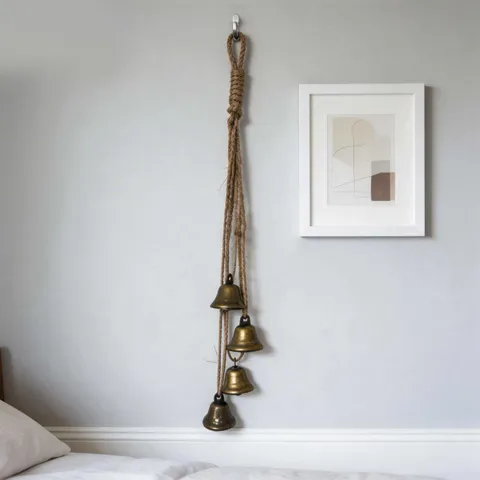 Vintage Metal Christmas Bell String Hanging Retro Bronze Bell Wind Chime Hemp Rope Ornament For Home Garden Decoration
