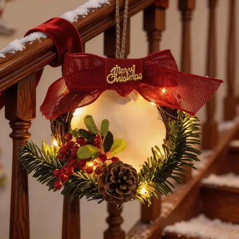 Christmas Rattan Wreath Hanging Pendant Decoration Pine Cone Berry Bow Door Ornament For Home Christmas Tree Wall Decor