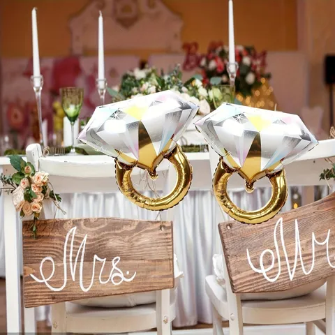 Globo de Papel de Aluminio con Forma de Anillo de Diamante para Decoración de Fiesta de Boda Propuesta Oro Plata Brillo Metálico Suministros para Aniversario