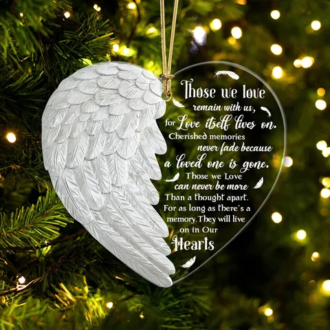 Adorno Colgante de Acrílico de Corazón con Alas de Ángel de Navidad Regalo Conmemorativo para Decoración de Árbol de Casa Coche Colgante de Acrílico