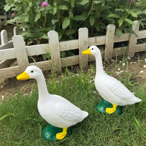 Estatua de Ganso Blanco de Pie Ornamento para Hogar y Jardín Figura de Pato de Plástico PP Estilo Campestre Decoración Mesa