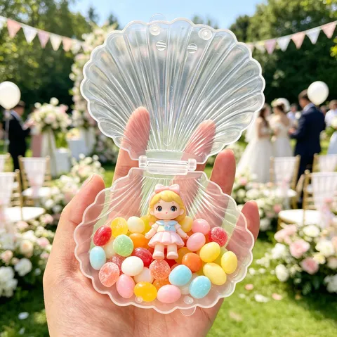 Transparente Muschelförmige Hochzeits-Süßigkeitenbox Kreative Kunststoff-Aufbewahrungsbox Exquisite Partygeschenk-Behälter Schreibtisch-Ornament