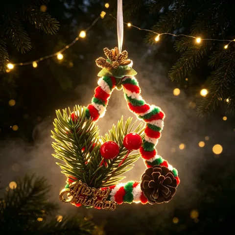 Handmade Christmas Bell Hanging Ornaments Twisted Stick Chenille Mini Tree Pine Cone Bowknot Festive Holiday Home Decoration