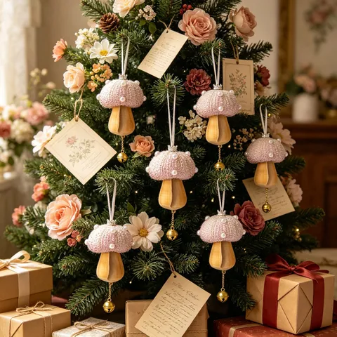 Creative Sea Urchin Shell Mushroom Hanging Ornament With Artificial Pearl Crown Bell Natural Shell Christmas Tree Decoration