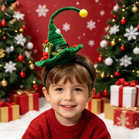 Christmas Elf Hat Headband Festive Green Flannel Spiral Hat Hair Band Pom Pom Party Headwear Accessory For Women Men Kids