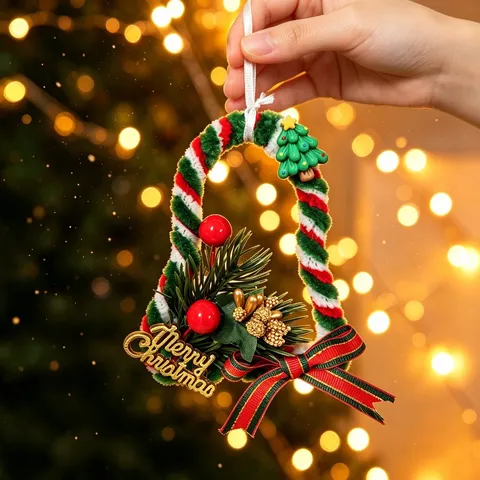 Handmade Christmas Bell Hanging Ornaments Twisted Stick Chenille Mini Tree Pine Cone Bowknot Festive Holiday Home Decoration