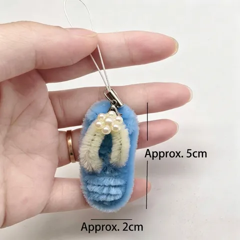 Handmade Hawaiian Vacation Style Flip-Flop Keychain With Artificial Pearl Flower Summer Beach Party Decoration Chenille Stem Hanging Ornament