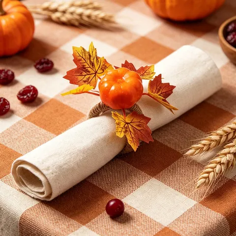 Thanksgiving Simulation Pumpkin Maple Leaf Napkin Ring Harvest Festival Fall Table Decor Handmade Hemp Rope Napkin Holder For Home Dinner Party