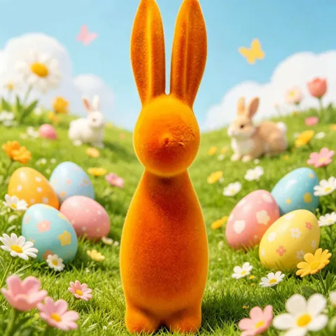 Easter Flocked Bunny Figurine Creative Holiday Party Indoor Rabbit Decoration Modern Minimalist Desktop Rabbit Ornament