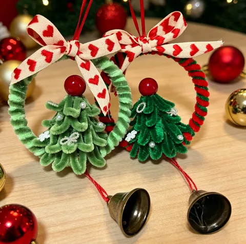Handgemaakte Kerst Krans Bel Hangend Ornament Plastic Kerstboom Lint Strik Hart Patroon Voor Huis Decoratie