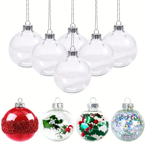 Bola de Navidad de Plástico PET Transparente Adornos Rellenables Gran Apertura Bola Decorativa Colgante Para Decoración de Árbol de Navidad