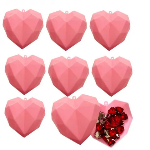 Caja de Caramelos Corazón Facetado Geométrico Rosa Adorno Colgante Caja de Regalo de Plástico Forma Corazón para San Valentín Boda