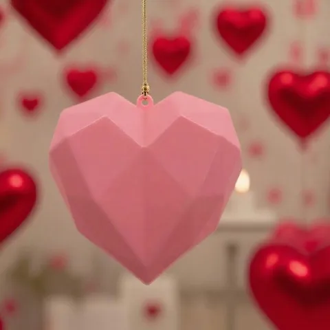 Caja de Caramelos Corazón Facetado Geométrico Rosa Adorno Colgante Caja de Regalo de Plástico Forma Corazón para San Valentín Boda