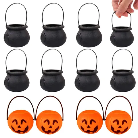 Halloween Pumpkin Witch Cauldron Candy Bucket Portable Skull Treat Box Kids Party Decoration Gift For Festival