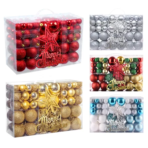 Christmas Tree Decorations With Star Tree Topper Merry Christmas Sign Plastic Decorative Hanging Balls For Holiday Party Decor