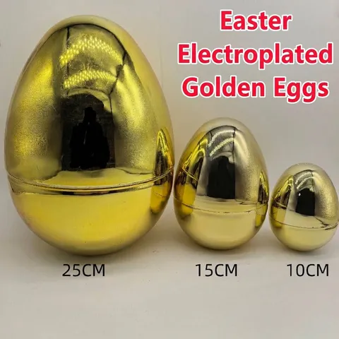 Huevos Dorados de Pascua Plástico Galvanizado Acabado Espejo Metálico Cáscaras de Huevo Abribles Para Niños Decoración Guardería
