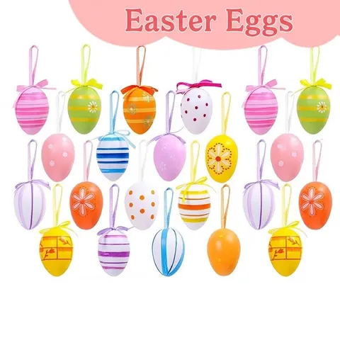 Easter Painted Artificial Plastic Eggs Hanging Ornaments For Home Party Wedding Decoration Holiday DIY Craft Gift Colorful Egg Decor
