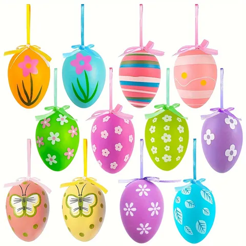 Easter Painted Artificial Plastic Eggs Hanging Ornaments For Home Party Wedding Decoration Holiday DIY Craft Gift Colorful Egg Decor