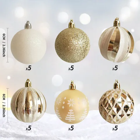 White Gold Christmas Ball Ornaments Set Shatterproof Plastic Christmas Tree Hanging Decorations Holiday Party Decor Home Decor