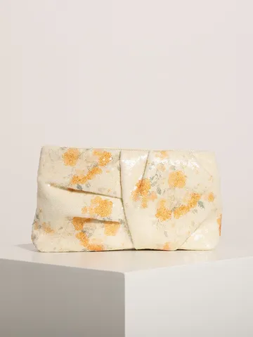 Borsa da Sera Plissettata a Motivo Floreale Dipinto a Olio Pochette in Lega Con Paillettes Ricamate Stile Cinese Vintage da Donna