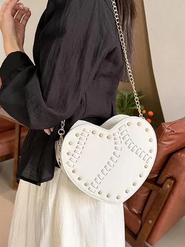 Damen Herzförmige Umhängetasche Luxus PU Leder Nieten Geflochtenes Design Mode Kette Schultertasche Elegante Handtasche Geschenk