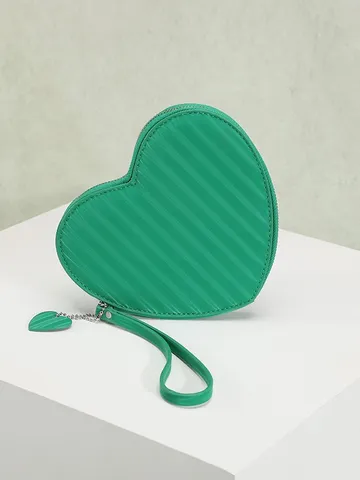 Fashion Women Heart Shaped PU Leather Coin Purse Small Handbag Wrist Strap Crocodile Pattern Embossed Street Trend Mini Bag