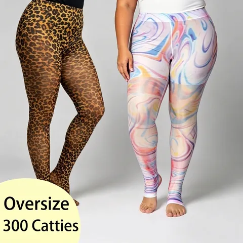 Women's Plus Size Leopard Print Digital Print Pantyhose Sexy High Elastic Nylon Stockings Breathable Tights For Party Daily