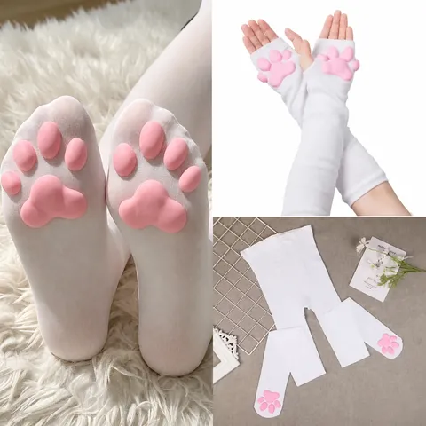 Sweet Japanese Lolita 3D Cat Paw Pad Over Knee Socks Women Nylon Velvet Anti Slip Long Stockings Anime Cosplay Hosiery