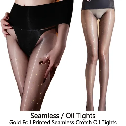 Women Seamless Gold Foil Polyamide Oil Shiny Tights Sexy High Waist Shimmering Pantyhose Slimming Tights For Spring Summer Party