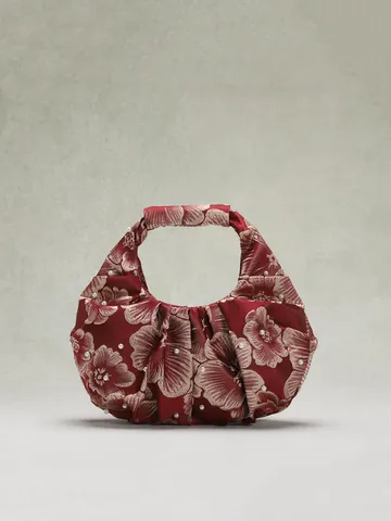 Borsa a Mano Jacquard in Stile Cinese Vintage da Donna Elegante Borsa con Manico Superiore Plissettata con Perle per Qipao Hanfu Retro Borsa in Tessuto Floreale