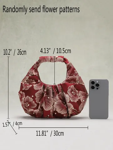 Borsa a Mano Jacquard in Stile Cinese Vintage da Donna Elegante Borsa con Manico Superiore Plissettata con Perle per Qipao Hanfu Retro Borsa in Tessuto Floreale