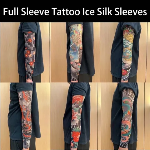 Unisex Cooling Ice Silk Tattoo Arm Sleeves Sun Protection UV Cover Breathable Seamless Floral Arm Sleeves For Cycling Driving Outdoor