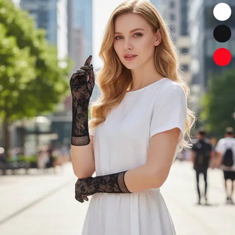 Vintage Rose Floral Lace Fishnet Gloves Women Elegant Hollow Out Mesh Long Gloves For Wedding Evening Dress Party Accessory