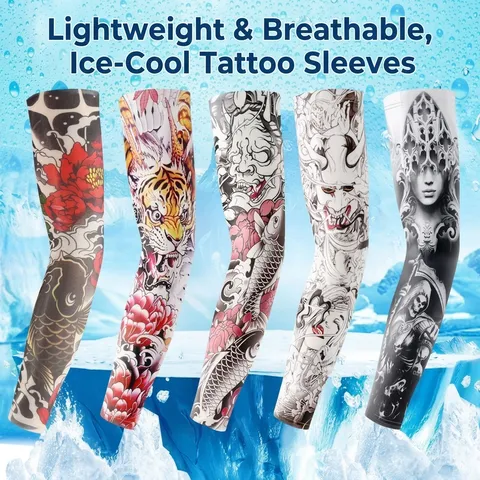 Unisex Cooling Ice Silk Tattoo Arm Sleeves Sun Protection UV Cover Breathable Seamless Floral Arm Sleeves For Cycling Driving Outdoor